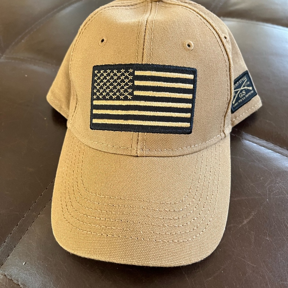 Tan Baseball Cap with American Flag Patch